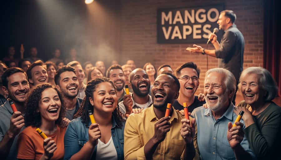 Comedy club audience laughing during live stand-up performance
